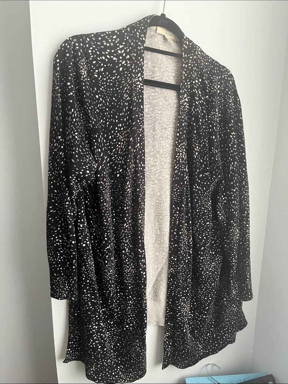 Sejour Black and White Speckled Open-Front Cardigan
